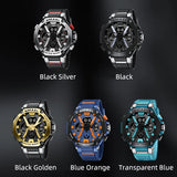 Sport Watches for Men - Digital LED and Analog Quartz Display, Fashionable Blue Orange Stopwatch, Waterproof Male Clock