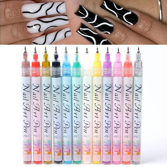 Set of 12 Nail Art Graffiti Pens: Perfect for Drawing Abstract Lines, Fine Details, and Floral Designs, Waterproof for Precise Nail Painting Manicures