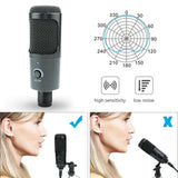 Studio Recording USB Condenser Microphone - Professional Karaoke Mic with Stand and Pop Filter for K669