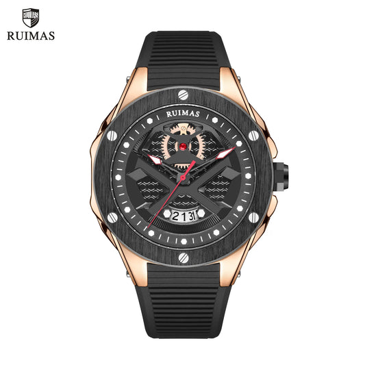 RUIMAS Men's Fashion Sport Quartz Watch with Silicone Band, Date Display, Waterproof, and Reliable Timekeeping