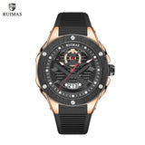 RUIMAS Men's Fashion Sport Quartz Watch with Silicone Band, Date Display, Waterproof, and Reliable Timekeeping