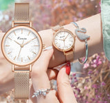 Women's Fashion Watch with Simple Round Printed Small Dial - Stainless Steel Woven Mesh Strap, Waterproof, Ideal for Schoolgirls