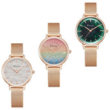 Gradient Color Glitter Women's Simple Mesh Belt Fashion Quartz Watch - Gold Stainless Steel