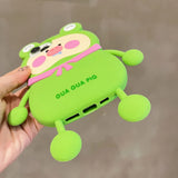 Charming 3D Pig with Frog Hat and Jade Bracelet Silicone Case for iPhone 11-15 Pro Max