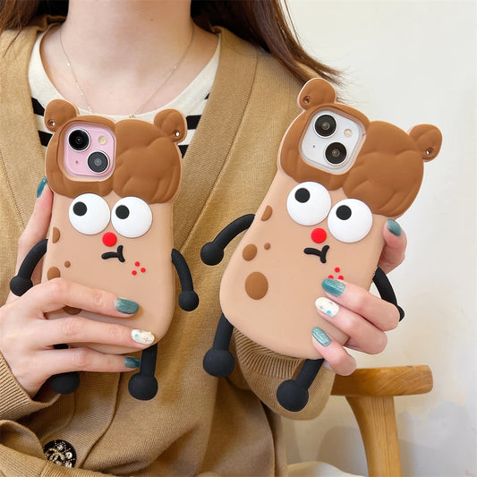 3D Angry Potato Girl Silicone Case for iPhone 11-15 Pro Max, Cute Cartoon Cover