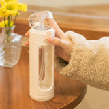 Double Portable Glass Cute Water Bottle with Plastic Enclosure Kawaii Cup Tumbler With Straw Gifts for Girls Milk Coffee Juice