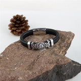 Men's Viking Vegvisir Amulet Bracelet – Vintage Braided Leather with Scandinavian Ouroboros Charm | Triangle Design Jewelry