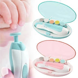 Electric Baby Nail Trimmer Set: 6-in-1, Includes Sharpener, Kid-Friendly Scissors, and Manicure Tools in Blue/Pink