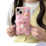 Adorable 3D Pink Pig Silicone Phone Case for iPhone 11-15 Pro Max, Cartoon Style Perfect for Kids and Girls