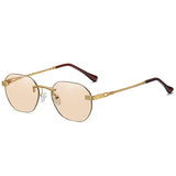 Fashionable Gold Metal Women's Sunglasses with Brown Rimless Frame and Gradient Blue Lens - UV400 Protection