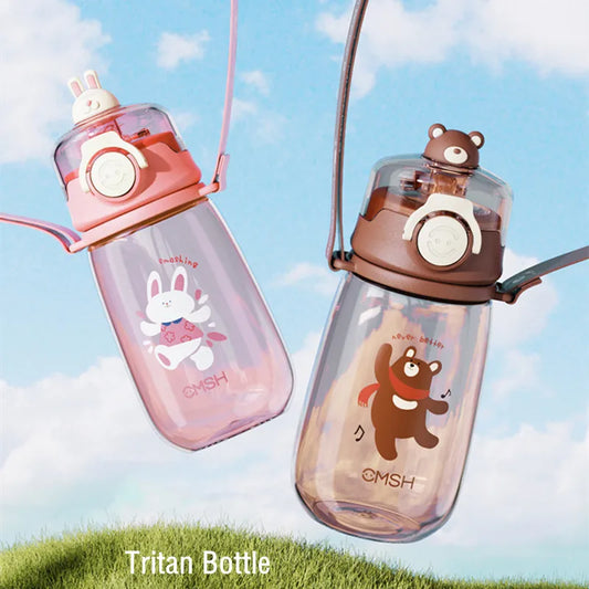 520ml BPA-Free Kids Water Bottle with Straw – Durable Tritan Material, Cartoon Design, and Strap | Perfect for Students