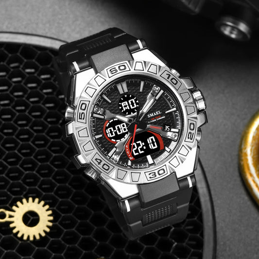 Men's Digital Sports Watch - Army Military Style, Waterproof, Dual Display Chronograph Wristwatch