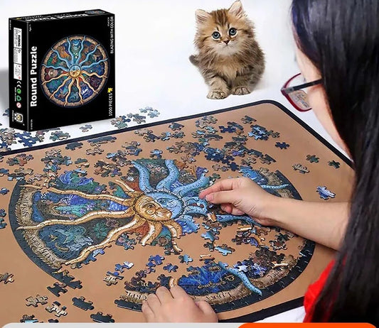 Colorful Round Zodiac Jigsaw Puzzle with 1000 Pieces - Educational Toy for Kids and Stress-Relief for Adults 18+