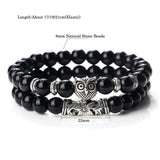 Men's Natural Stone Beaded Bracelet – Classic Black Lava Onyx with Owl Charm | Fashion Jewelry Couples Gift