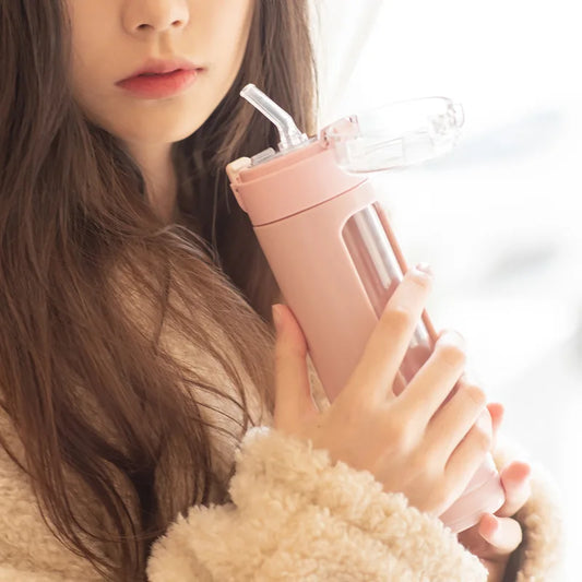 Double Portable Glass Cute Water Bottle with Plastic Enclosure Kawaii Cup Tumbler With Straw Gifts for Girls Milk Coffee Juice