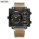 MEGIR Fashion Square Men's Quartz Sport Waterproof Leather Watch