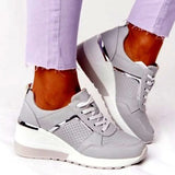 Women's Casual Sports Sneakers – Autumn Platform Wedge Shoes with Thick Soles, Strap, and Mesh Design