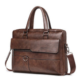 High-Quality Men's Briefcase, Famous Brand, PU Leather, Shoulder Messenger Bag, Office Handbag, Fits 14-inch Laptop