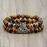 Men's Natural Stone Beaded Bracelet – Classic Black Lava Onyx with Owl Charm | Fashion Jewelry Couples Gift