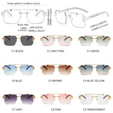 Trendy Unisex Double-Beam Sunglasses: Rimless Square Design with Fashionable Leopard Wood Grain Shades for Men and Women