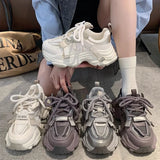 Women’s Chunky Sneakers – Spring Breathable Mesh Platform Sports Shoes with Fashionable Lace-Up Thick Soles, Casual Footwear