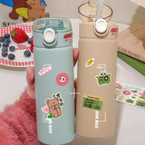 380ml Stylish Stainless Steel Vacuum Flask with Straw, Portable Cute Thermos Mug, Travel Thermal Water Bottle Tumbler Thermocup