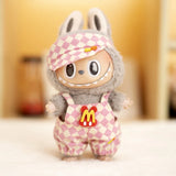 17cm Labubu Doll Checkerboard Tennis Outfit Set – Suspender Pants & Shirt Trendy Fashion Clothes for Baby Pendant Dolls