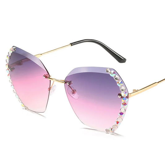 Retro Chic Large Rimless Sunglasses For Women Renowned High-End Design Seductive Diamond Square Sun Shades For Women