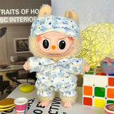 Pajama Set with Eye Mask for 17cm Labubu Dolls – Soft Cotton Sleepwear Outfit Accessories for Plush Fans