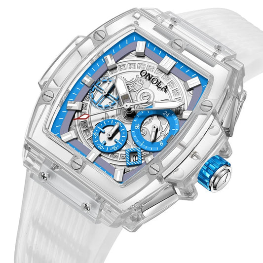 Luxury Transparent Plastic Watch: Unique Quartz Tonneau Design for Men and Women