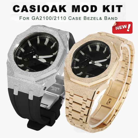 Screw-Down Casioak GA2100 Mod Kit - Gen3, Gen4 Metal Steel Case Band & Replacement Strap for G-Shock GA2110 Gen4