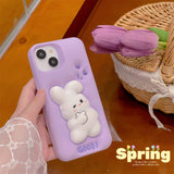 Funny 3D Purple Rabbit Silicone Phone Case for iPhone 11, 12, 13, 14 Pro Max - Soft, Shockproof, and Pressable Design