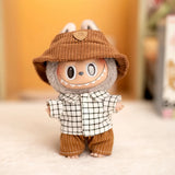 Labubu Doll Plaid Shirt & Stripe Shorts Set – 17cm Plush Fashion Outfit with Hat for Trendy Doll Styling & Cute Accessories Gift