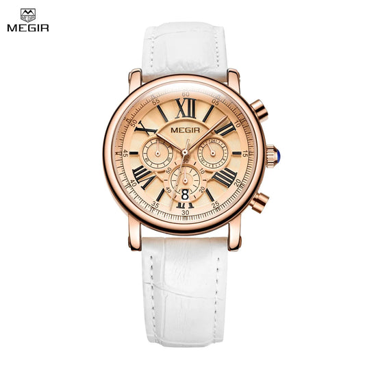 MEGIR Luxury Women's Quartz Watch: Leather Strap, Sporty, Waterproof, and Stylish Ladies Wristwatch