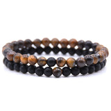 2-Piece Couple's Lava Stone & Tiger Eye Bracelet Set – Black & White Distance Beaded Yoga Bracelets for Men