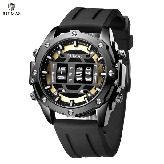 RUIMAS Men's Roller Pointer Sports Quartz Watch - Fashionable Luxury with Silicone Strap, Waterproof Design