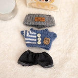 Labubu V1/V2 Party Outfit Set – 17cm Plush Doll Clothes with Bear Label Sweater, Jean Shorts, Scarf & Hat Accessories
