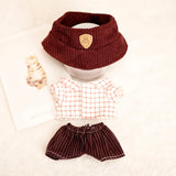 Labubu Doll Plaid Shirt & Stripe Shorts Set – 17cm Plush Fashion Outfit with Hat for Trendy Doll Styling & Cute Accessories Gift