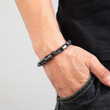 Men's Punk Biker Chain Bracelet – Matte Vintage Oxidized Black Heavy Link with Motorcycle Style Stainless Steel Bangle