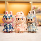 17cm Labubu Doll Checkerboard Tennis Outfit Set – Suspender Pants & Shirt Trendy Fashion Clothes for Baby Pendant Dolls