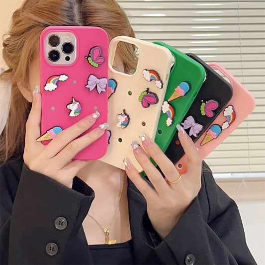 Amusing DIY Rainbow Unicorn Candy-Colored Silicone Case for iPhone 11, 12, 13, 14 Pro Max