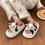 Cute Open-Toe Cow Slippers for Women & Men – Soft, Breathable Unisex Home Slippers for All Seasons | Ideal for Wooden Floors