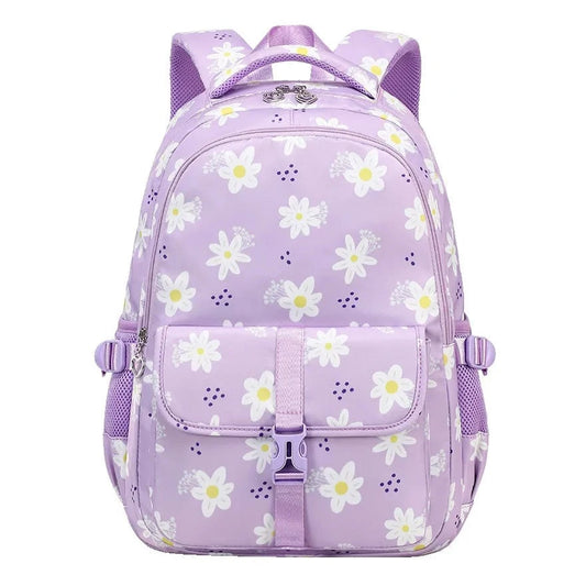 Big school backpacks for girls aged 7 to 10: Purple bag with flowers and lots of pockets, great for middle school