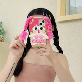 3D DIY Long Braids Snot Girl Silicone Case for iPhone 11-15 Pro Max, XS, XR - Cute Cartoon Protection.