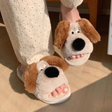 Cute Dog Plush Slippers – Cozy Cotton Indoor Footwear for Men & Women | Cartoon Design for Autumn & Winter