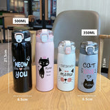 350ml/500ml Stainless Steel Cartoon Cat Vacuum Flask with Straw – Portable Thermos Mug for Kids – Travel Thermal Water Bottle