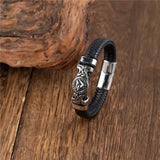 Men's Viking Vegvisir Amulet Bracelet – Vintage Braided Leather with Scandinavian Ouroboros Charm | Triangle Design Jewelry