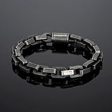 Men's Punk Biker Chain Bracelet – Matte Vintage Oxidized Black Heavy Link with Motorcycle Style Stainless Steel Bangle