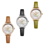 Fashion Waterproof Women's Watch with Natural Colored Fritillary Dial, Genuine Leather Strap - Elegant Gift for Women