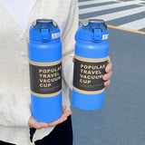 900ml Stainless Steel 304 Sports Thermos Mug with Straw, Large Capacity Portable Vacuum Flask, Travel Thermal Water Bottle Tumbler